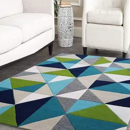 Safiya Carpet Blue Abstract Printed Hand-Tufted Woollen Carpets-image-13