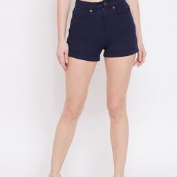 Hypernation Women Navy Blue Slim Fit High-Rise Denim Shorts-picture-35