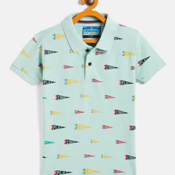 Duke Boys Green Printed Polo Collar Slim Fit T-shirt-image-22