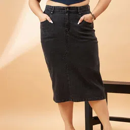 SASSAFRAS Curve Plus Size Midi A-Line Skirt-36
