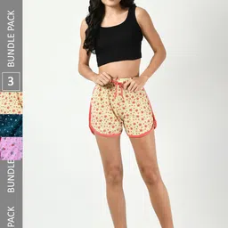 BAESD Women Pack Of 3 Printed Pure Cotton Hotpants Shorts-picture-0