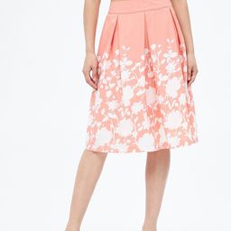 Harpa Women Peach & White Floral Box Pleated A-Line Knee Length Skirts-image-55