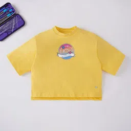 Ed-a-Mamma Girls Yellow Printed T-shirt-57
