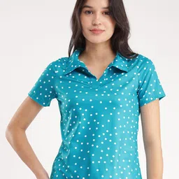 FableStreet Women Polka Dot Printed Polo Collar T-shirt-picture-12
