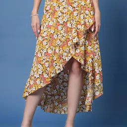 Oomph! Floral Printed High Low Wrap Maxi Skirts-image-69