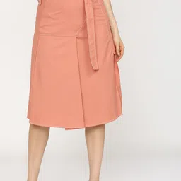 Tokyo Talkies Women Orange Solid Panelled Casual-Fit Midi Skirt-image-99