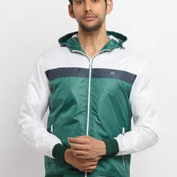 Status Quo Men Green White Colourblocked Padded Hooded Jacket-image-40