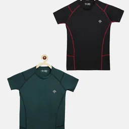 CHIMPRALA Boys Green  (Pack of 2) Colourblocked Moisture Wicking Applique Outdoor T-shirt-image-21