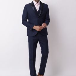 Blackberrys Men Navy Blue Solid Slim-Fit Single-Breasted Three-Piece Formal Suit-image-94