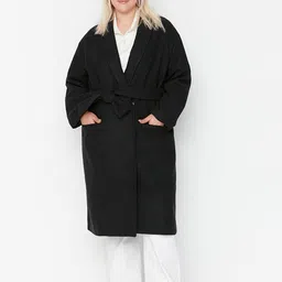 Trendyol Women Plus Size Black Solid Longline Overcoat-picture-18