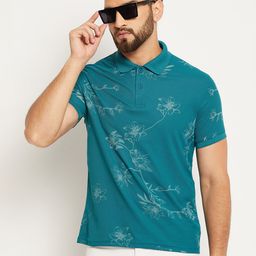 OGEN Floral Printed Polo Collar Short Sleeves Cotton T-shirt-image-40