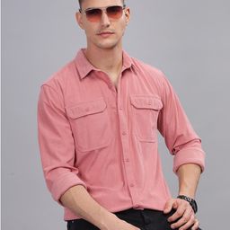HERE&NOW Vertical Stripes Spread Collar Long Sleeves Corduroy Casual Shirt-image-83