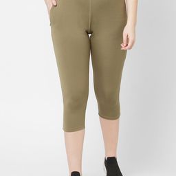 Sweet Dreams Women Olive Green Solid Three Fourth Length Workout Tights-image-48
