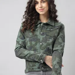 Code 61 Women Camouflage Printed Denim Jacket-picture-10