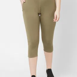 Sweet Dreams Women Olive Green Solid 3/4 Length Workout Tights-image-51
