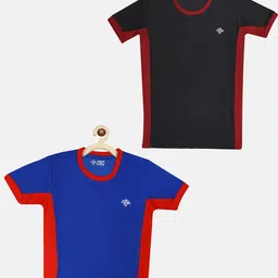 CHIMPRALA Boys Set Of 2 Blue & Black Colourblocked Moisture Wicking T-shirt-image-55