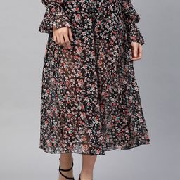 ANVI Be Yourself Women Black Floral Printed A-line Midi Skirt-image-97