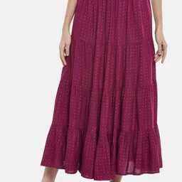 AKKRITI BY PANTALOONS Women Purple Printed Flared Tiered Maxi Skirt-picture-45