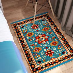Rangoli Blue & Orange Ethnic Motifs Printed Anti-Skid Carpet-33