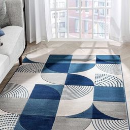 Safiya Carpet Blue Abstract Hand-Tufted Woollen Carpets-picture-17