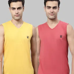 VIMAL JONNEY Pack Of 2 Sleeveless V-Neck Solid Cotton T-shirt-image-34