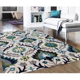 IMRA CARPET Grey Floral Printed Woollen Carpet-picture-0