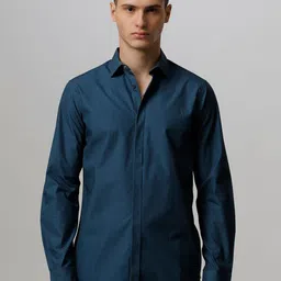 THE BEAR HOUSE  Slim Fit Opaque Formal Pure Cotton Shirt With Concealed Button Placket-image-24