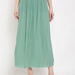 Camey Women Solid Accordion Pleated Flared Straight Midi Skirt-picture-7