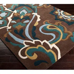 Safiya Carpet Brown & White Floral Printed Hand-Tufted Woollen Carpets-image-91