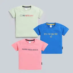 Nottie Planet Boys Pack Of 3 Typography Printed Pure Cotton T-Shirts-image-62