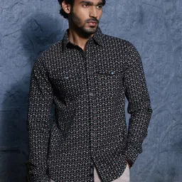 Thomas Scott Spread Collar Long Sleeves Premium Slim Fit Cotton Printed Casual Shirt-image-60