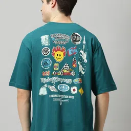 THE HOLLANDER Conversational Printed Drop-Shoulder Sleeves Oversized Cotton T-Shirt-image-70