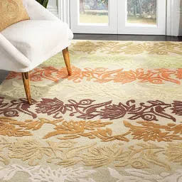 Safiya Carpet White Floral Printed Hand-Tufted Woollen Carpets-image-47