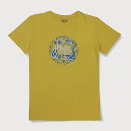 Palm Tree Boys Yellow Typography Printed Applique T-shirt-image-89