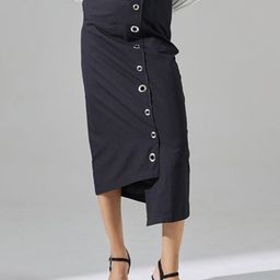 Aamili Women Pure Cotton Asymmetric Eyelet Detail Skirt-image-14