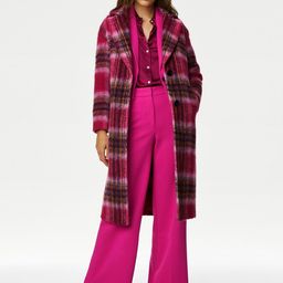 Marks & Spencer Checked Notched Lapel Long Sleeves Single-Breasted Longline Overcoat-image-98