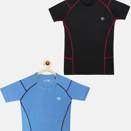 CHIMPRALA Pack of 2 Boys Black & Blue Solid Polyester Moisture Wicking T-shirt-47