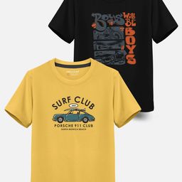 HELLCAT Boys Pack Of 2 Typography Printed Cotton T-shirt-image-26