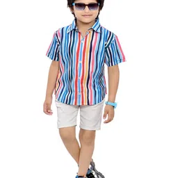 BAESD Boys Comfort Striped Printed Spread Collar Short Sleeves Cotton Casual Shirt-37