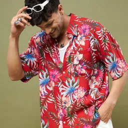 MASCLN SASSAFRAS Relaxed Floral Printed Spread Collar Boxy Casual Shirt-image-3