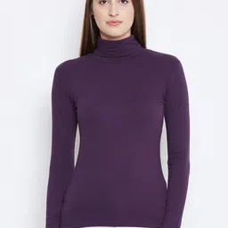 Hypernation Women Purple High Neck Slim Fit T-shirt-image-49