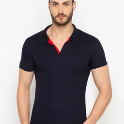 Status Quo Men Navy Blue Polo Collar T-shirt-image-44