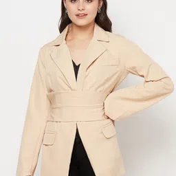 iki chic Women Beige Solid Wrap Coat-23