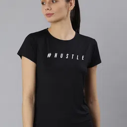 MKH Women Black Typography Printed Dri-FIT Sports T-shirt-image-43