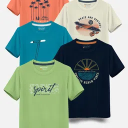 HELLCAT Boys Pack Of 5 Typography Printed Cotton T-shirt-image-36