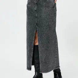 Koton Pure Cotton Straight Midi Denim Skirt-picture-10