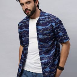The Roadster Lifestyle Co. Blue Relaxed Fit Abstract Printed Pure Cotton Shirt-image-79