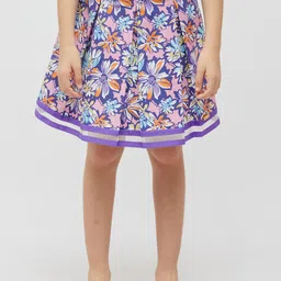 One Friday Girls Floral Printed Pure Cotton A-Line Knee Length Skirt-image-85