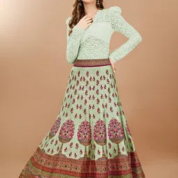 SAPTRANGI Floral Printed Flared Maxi Skirt-picture-7