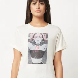 HOUSE OF S Women Printed Cotton Loose Fit T-shirt-image-47